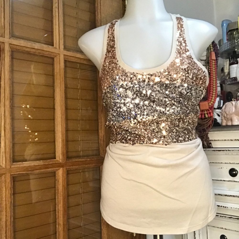 NWT Sequin Tank Top w cut in back By Express Size S